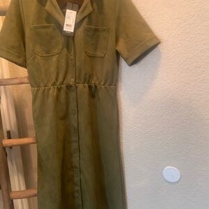 Olive Green Button-Up Dress